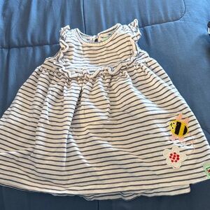 Charming Striped Kids Dress with Bee Patch with matching striped bottoms